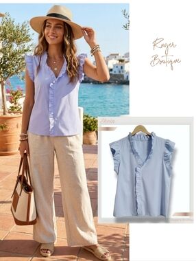 🌿Shein Light Blue Ruffled Cap Sleeve Top - Women's Large